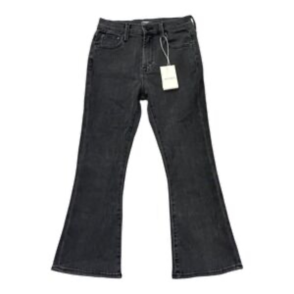 Mother The Outsider Flood Cropped Bootcut Jeans Mid Rise Black Wash